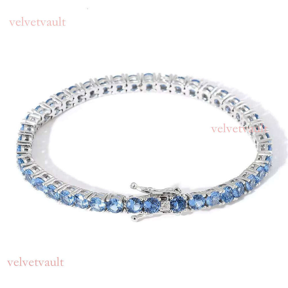 BES Jewelry 4mm Sea Blue Iced Out Tennis Chain White Gold Plated CZ Stone Bracelet with Zircon for Anniversaries