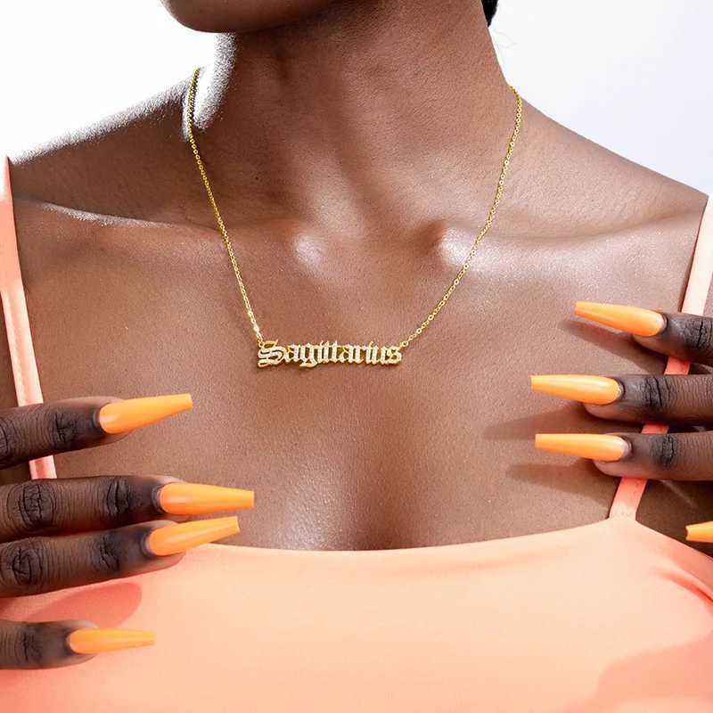 Zircon Letter Constellation Necklace For Women Stainless Steel Girl 12 Zodiac Necklaces Choker Alphabet Jewelry Bijoux Femme BFF W250618