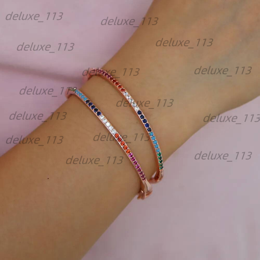 2021 New Fashion Trendy European Women Jewelry Micro Pave Rainbow CZ Thin Bangle Bracelet Wholesale