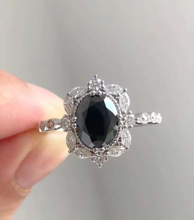 Elegant 2 Ct Moissanite Engagement Ring Black Oval Cut Design