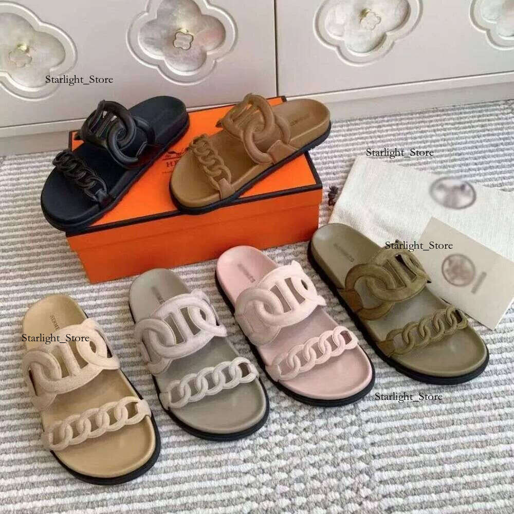 H Sandals Chypre Designer Sandals Slides Slipper Flat Sandals Oran Women Leather Slippers Letter H Slides Sandals Summer Beach Slide Flip Flop Sandalen 855