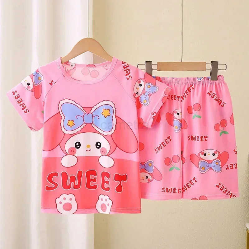Saniro Hello Kitty Clothes Set Short Sleeve 2pcs T-shirt+Short 1 2 3 Years Old Summer New Clothing Girls Casual Loose XJ250618XJ250618