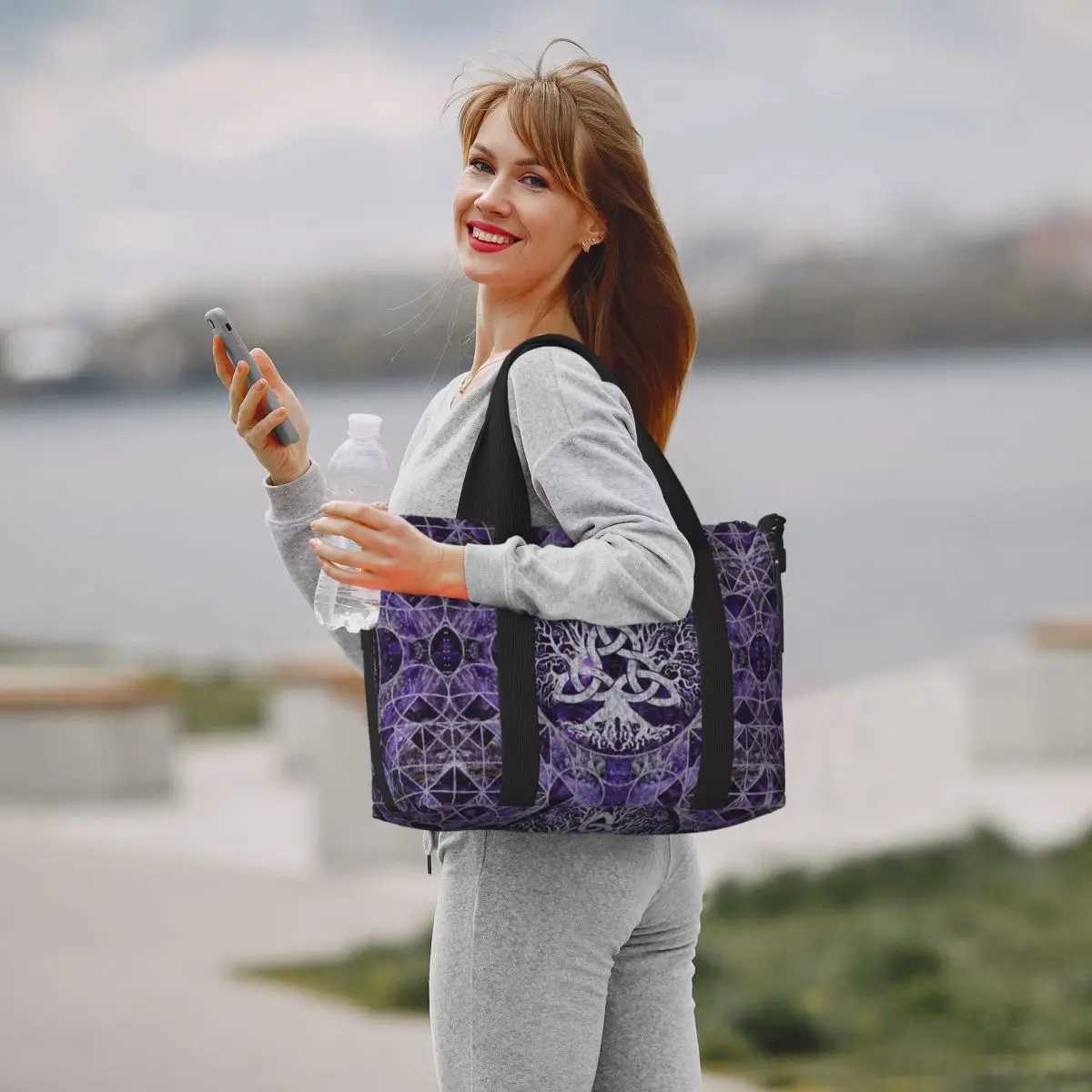 Custom Tree Of Life With Triquetra Groceries Shopping Tote Bag Women Big Capacity Viking Norse Yggdrasil Beach Gym Travel Bags W250618