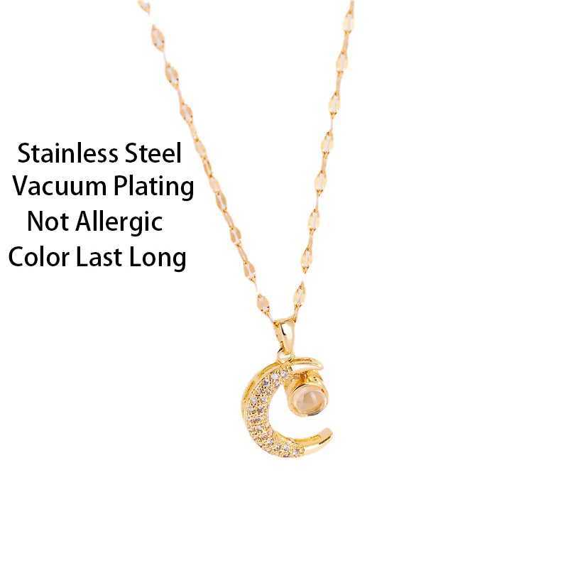 Korean Fashion Cute Crystal Moon Pendant Necklace For Women Romantic Female Stainless Steel Clavicle Chain Jewelry W250618