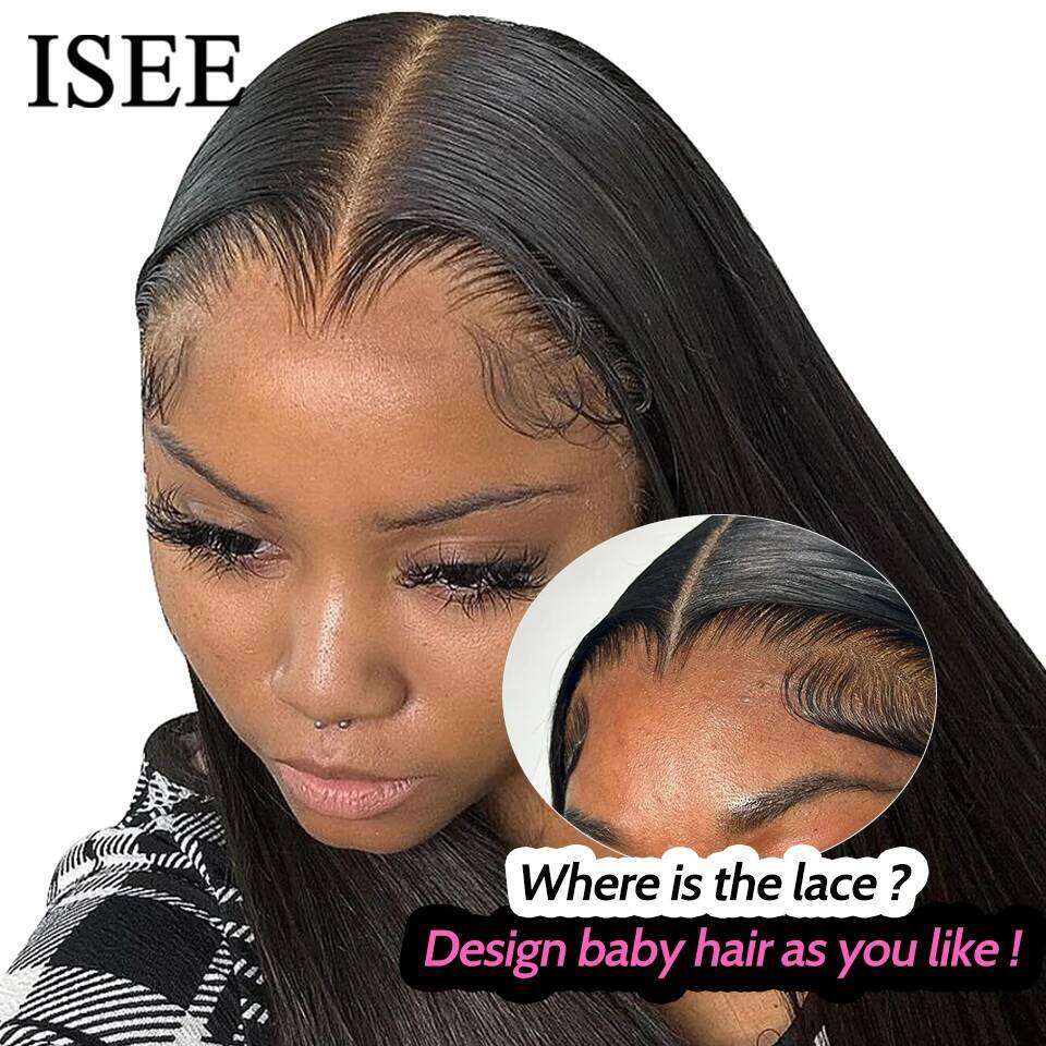 ISEE Human Hair Ready To Straight Glueless Preplucked Wear And Go HD Front Wigs PreCut Lace