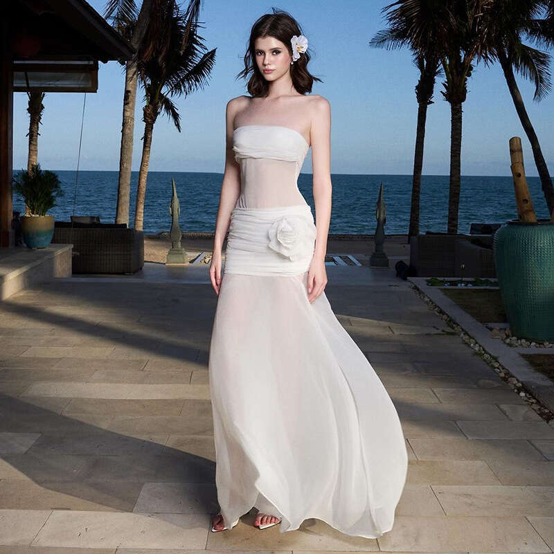 Summer New Women's Solid Color Slim Fit Fashion Off-Shoulder Tube Top Backless Dress B5