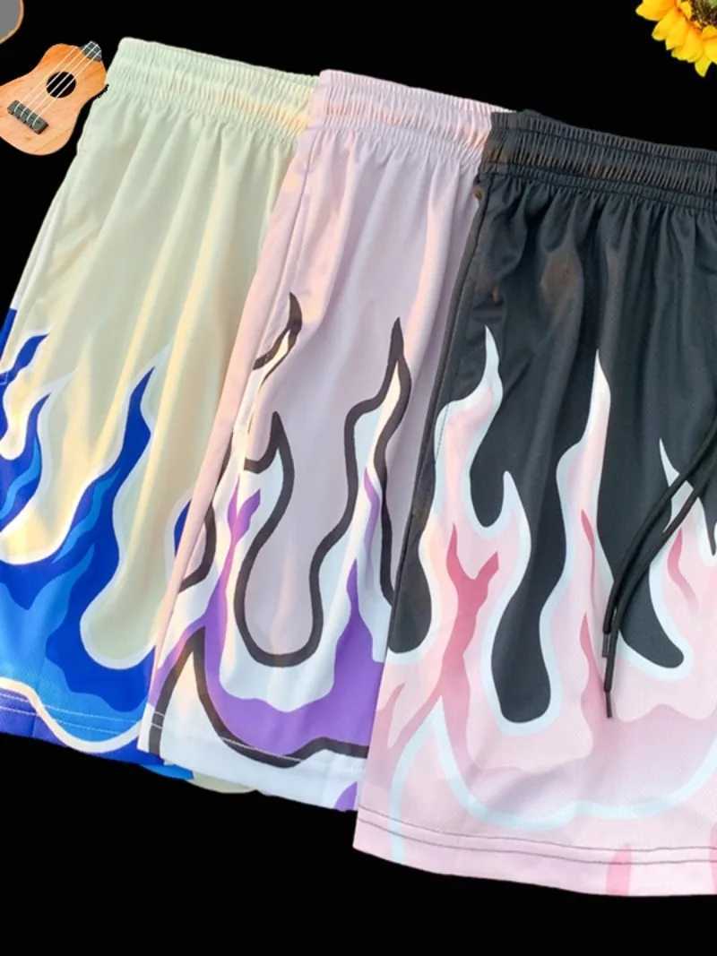 Flame sports shorts mens loose American hip hop basketball pants summer couple trendy brand mens and womens shortsXJ250618