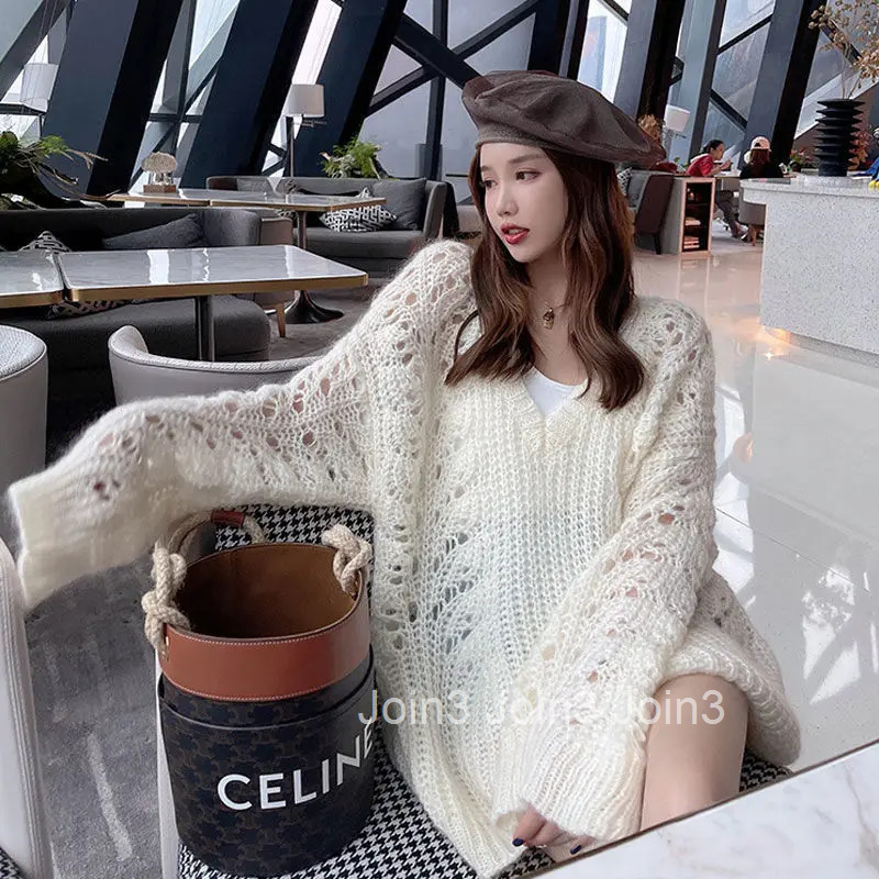 Knitted Top for Women Long See-through Ladies Sweaters Pullover Mesh Korean Luxury Autumn Winter 2025 Sleeve Cold Jersey Modern