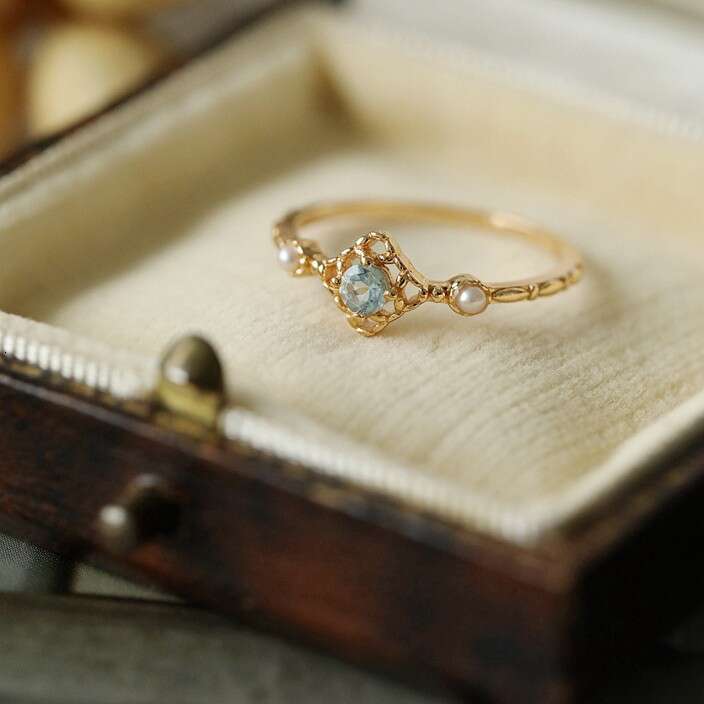 "Summer Solstice Blue" Premium Fresh High Natural Pearl Sky Blue Imitation Topaz Light Luxury Ring