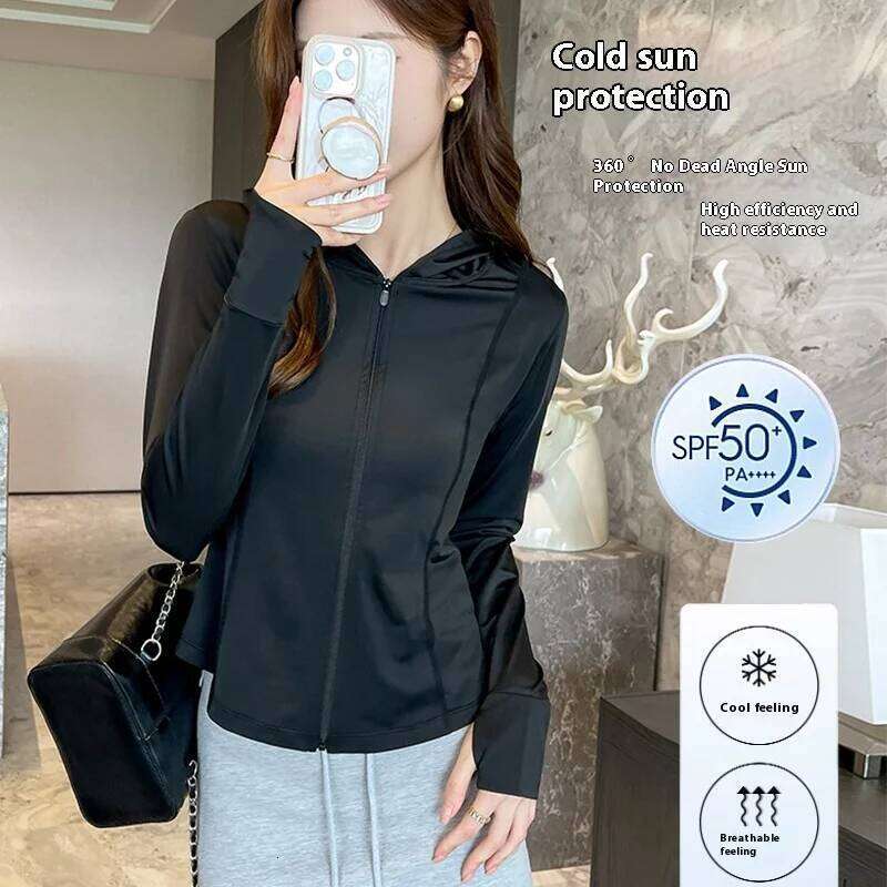 Long Sleeve Hooded Clothing Women, UV Protection Clothing, Original Thin Thread Section, Ice Silk for Outdoor Yoga, Summer