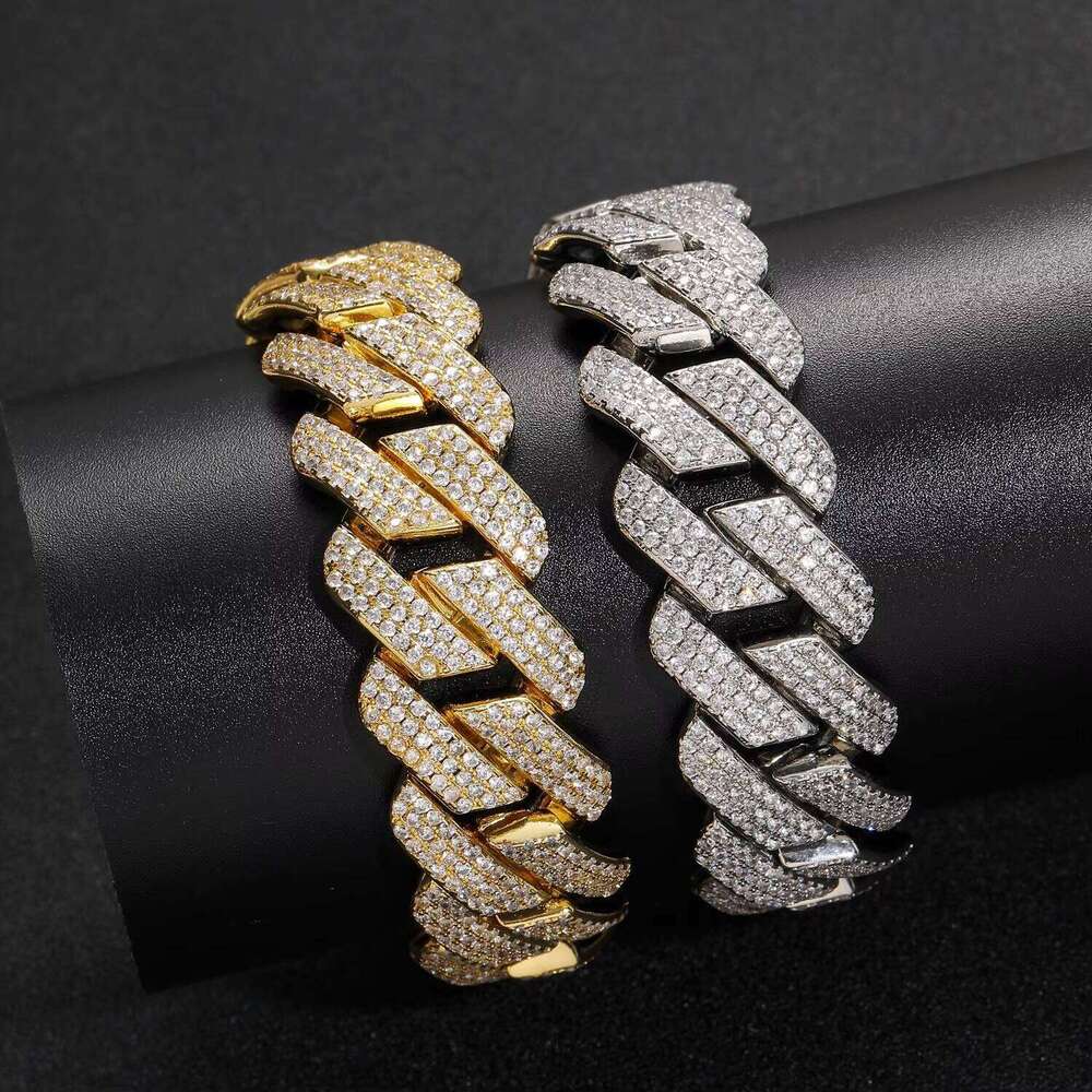 Hip-hop 20mm Three-Row Rhombus Zircon Cuban Trendy Brand Jewelry Full Dias Men's Bracelet Fashion Chain Link Bracelets