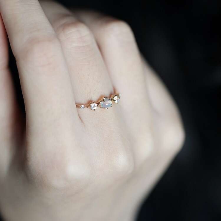 Light Luxury Inlaid Anti-Protein Stone Opal Moonstone Ins Style Open Ring for Women