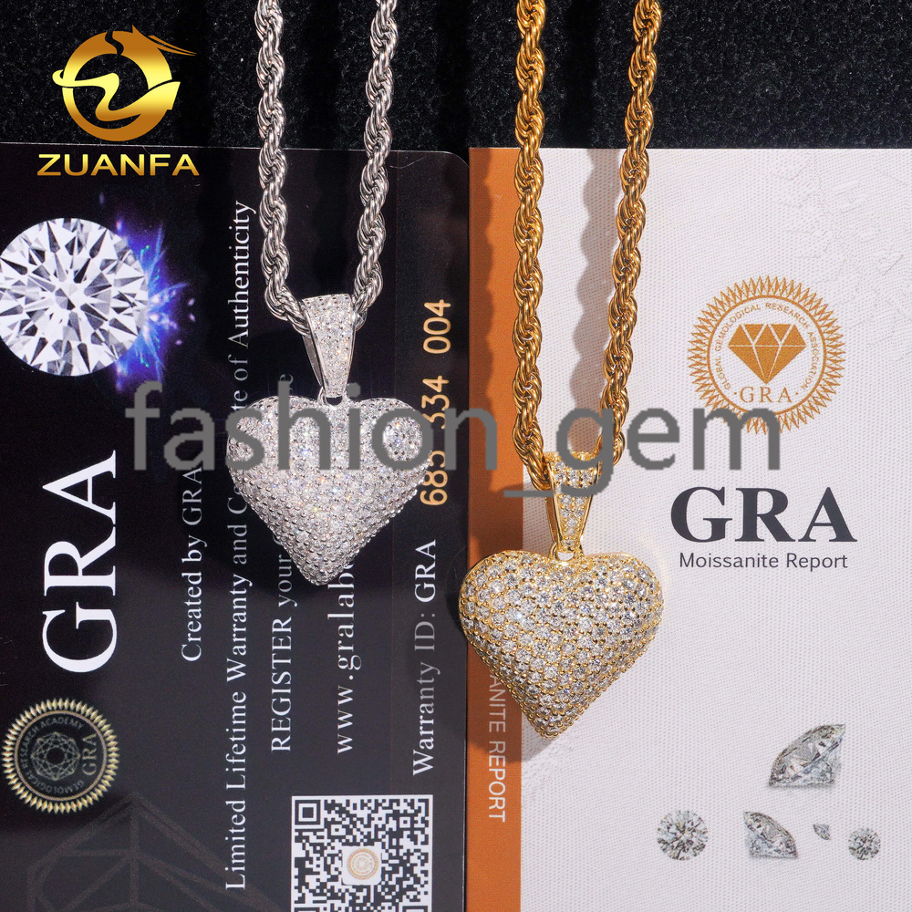 925 Silver Hip Hop Moissanite Jewelry Custom Iced Out Pendant VVS D Moissanite Diamond Heart Charm Pendant