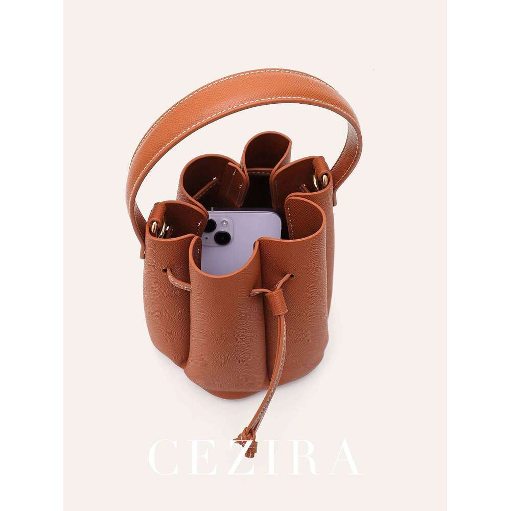CR Women's Chic Design Top-Handle Bucket Bag PU Leather Patchwork Petals Shaped Drawstring Closure Shoulder Cross Body Handbag