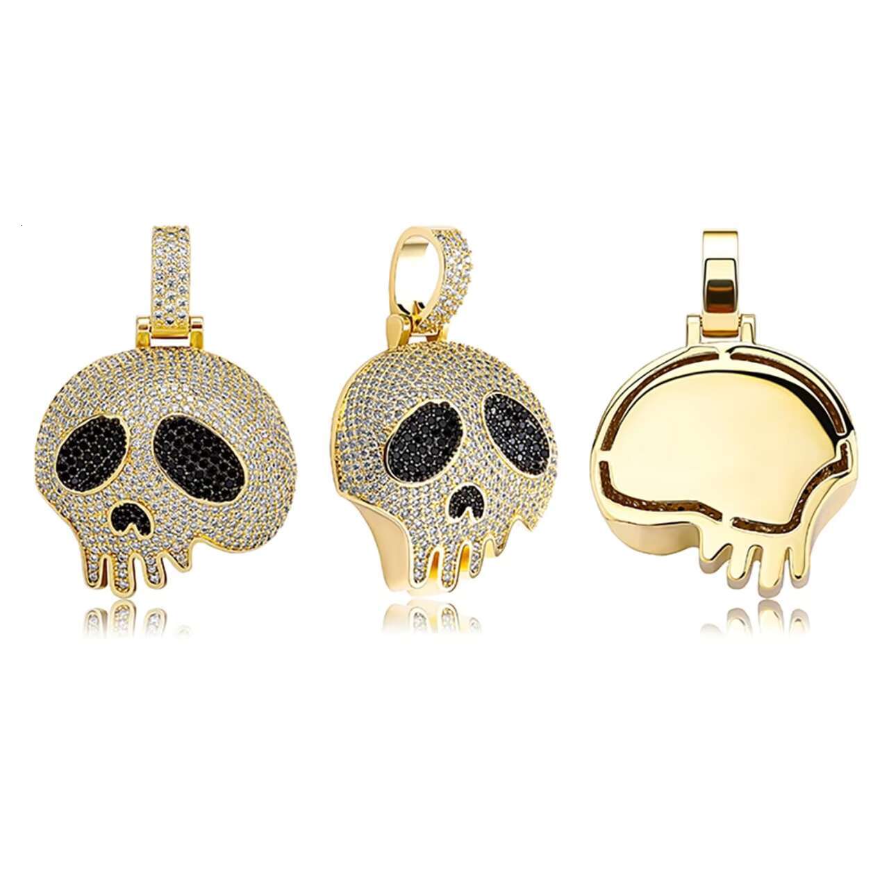 Mens 14K Gold 925 Silver Moissanite Pendant Chain Necklace Flooded Ice Broken Skull Head Hip Hop Style Charm