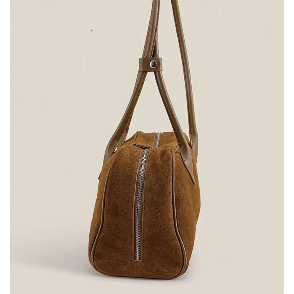vintage england stylish matte coffee color boston tote genuine suede leather women tophandle handbag leisure daily shoulder bag
