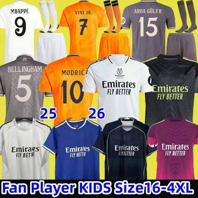 MBAPPE 24 25 26 BELLINGHAM soccer jerseys Ronaldo VINI JR Tchouameni football shirt Reals Madrids jersey CAMAVINGA Rodrygo MODRIC men kids kit uniforms fans player