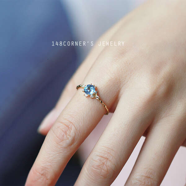 Light Luxury Elegant Snowflake Sea Blue Zircon Korean Style High-end Internet Celebrity Hot-selling Index Finger Ring
