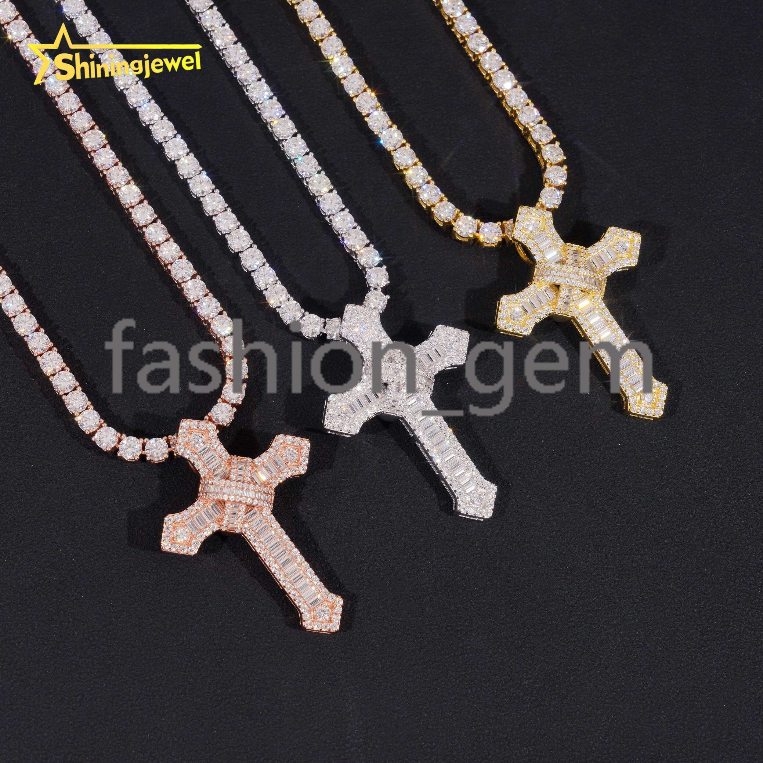 Wholesale Price Cross Iced Out Pendant Moissanite Gold Plated S925 Pass Diamond Test Moissanite Cross Charms Hip Hop Pendant
