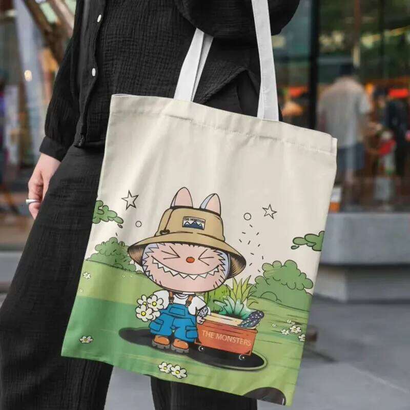 Lisa Same Labubu Canvas Female Cute Cartoon Shopping Handbag Casual Student Shoulder Bag