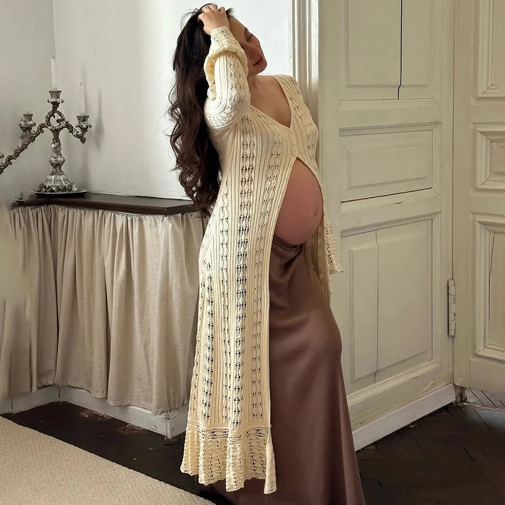 Talenza Womens Casual Cardigan Summer Hollow Out Long Sleeve Loose Vacation Long Cardigan Vintage Ruffle Female Long Dresses 250617