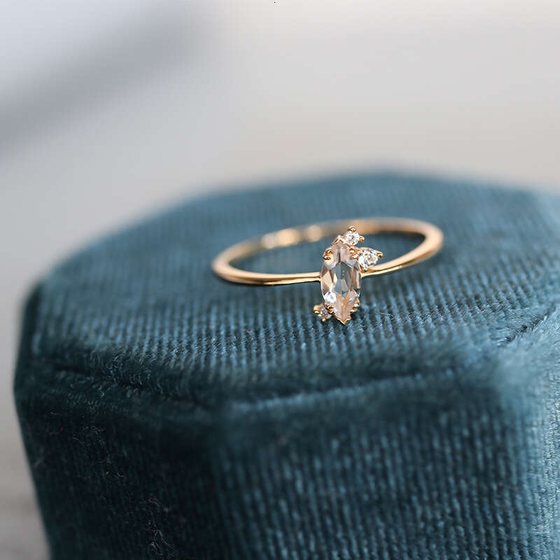 Pure Natural White Crystal Marquise Small and Simple 14K Gold Plated Minimalist Unique Light Luxury Ring