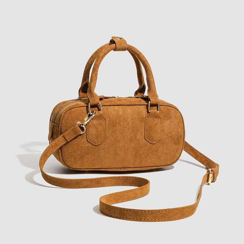 Faux Suede Boston Messenger Bags For Women Designer Handbag Purses 2024 New In Vintage Zipper Commute Shoulder Crossbody
