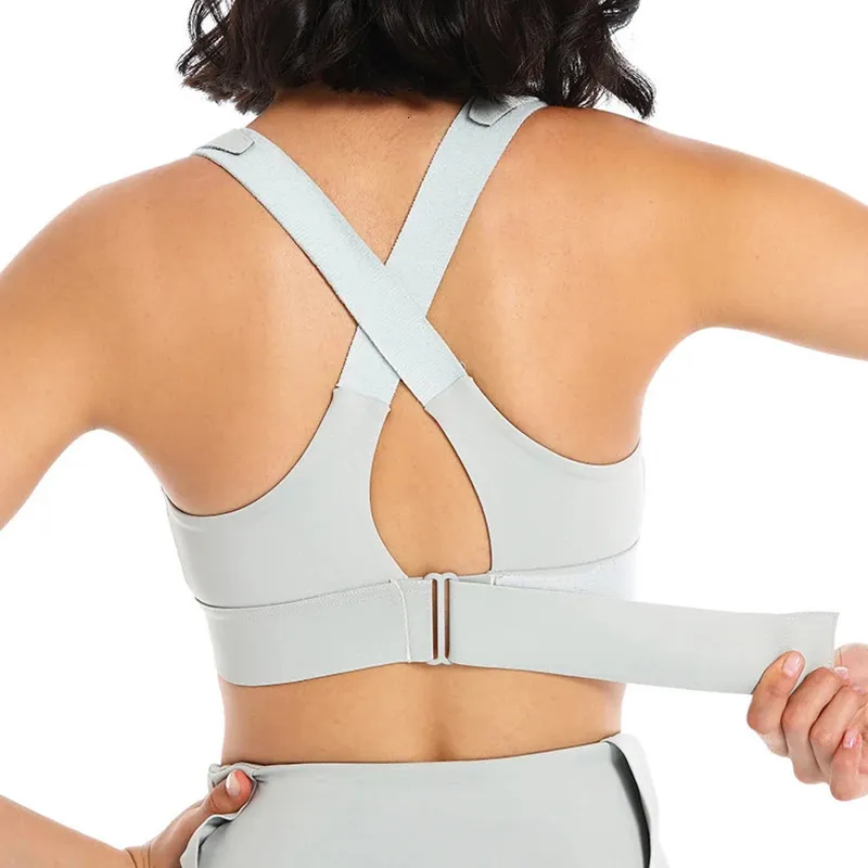 Womens sports bra tight fitting crop top yoga vest front zipper plus size adjustable shoulder straps shockabsorbing shirt gym fitness 241009
