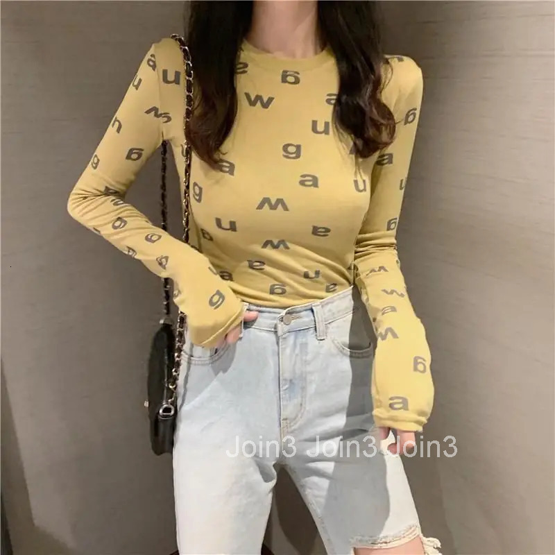 Yellow Tshirts Mesh 2025 Skinny with Print Clothes Tees Female Tops Womens T Shirts Aesthetic Elegant and Youth Long Sleeve Alt