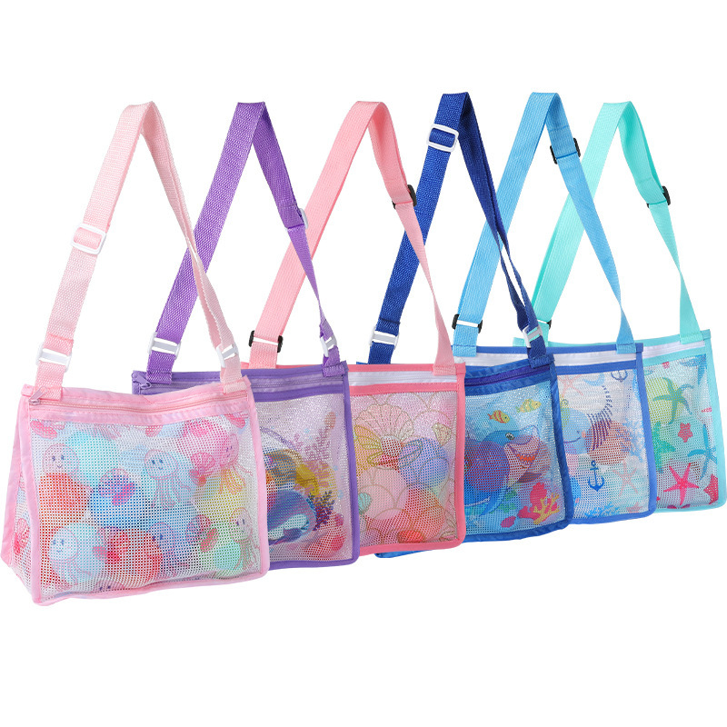 New Children's Printed Mesh Crossbody Shell Collection Beach Storage Bag