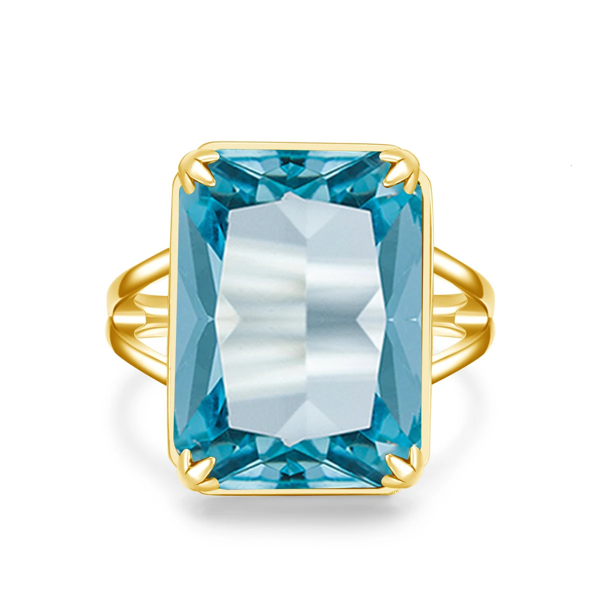 Classic Aquamarine Ring 925 Sterling Sliver Rings For Women Gold Plated Gemstone Vintage Party Gift Female Fine Jewelry 250603
