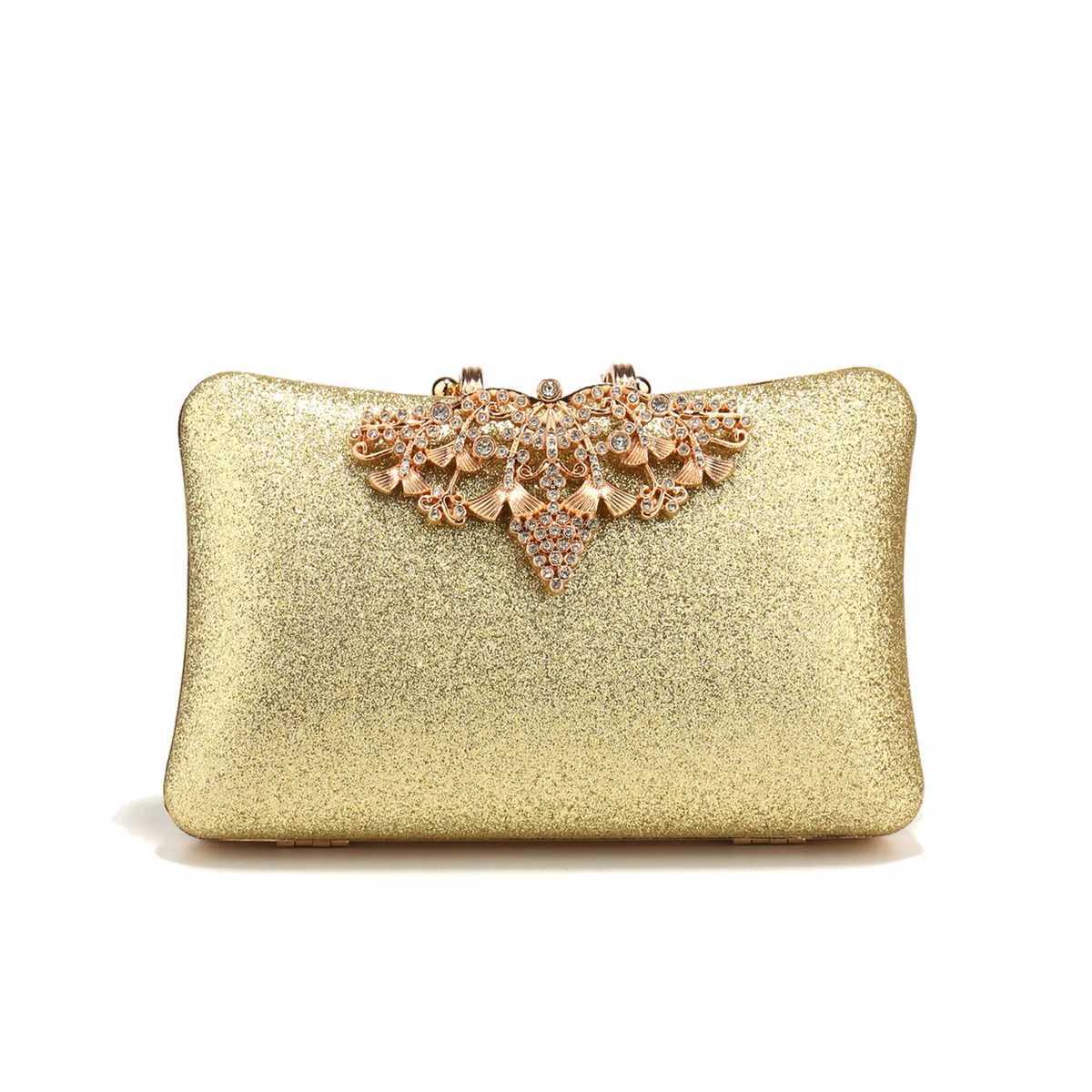 Golden Metal Chain Clutch Diamonds Sequined Evening Bags Shiny Casual Glitter Lady Handbags Silver Clutch Z250618