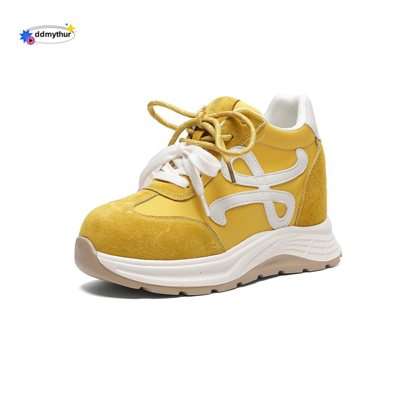 10cm Height Increasing German Training for Women 2025 Spring New Genuine Leather Platform Thick Sole Small Stature Casual Sports White Shoes ddmythur