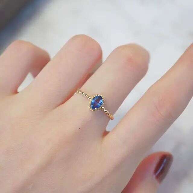 Natural London Blue Topaz Horse Eye Ring New Light Luxury Versatile Fresh Style