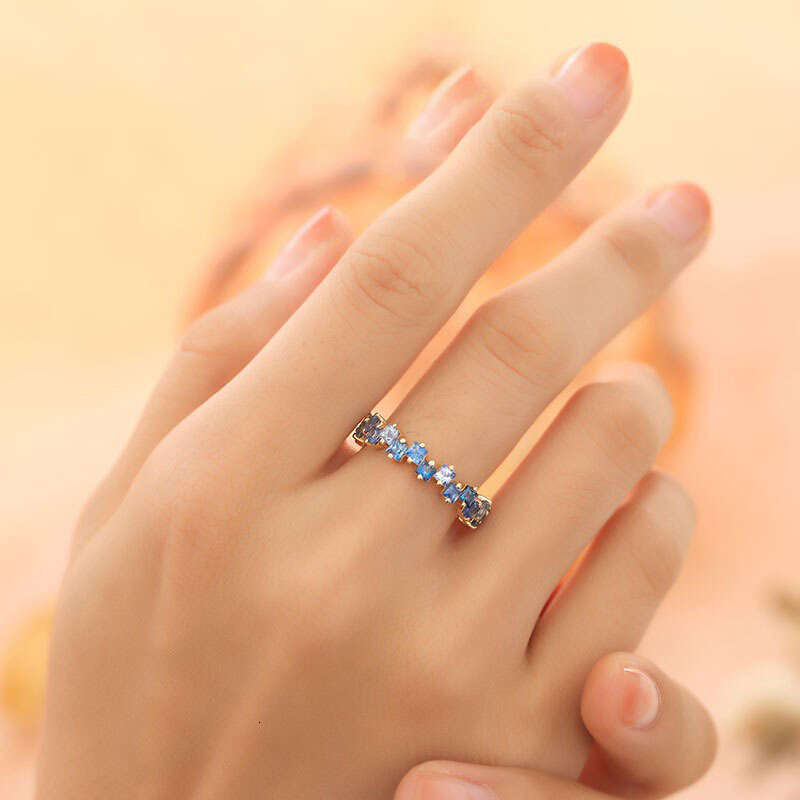 Soft Blue Ring for Women, High-End Rainbow Series, Gold-Plated Inlaid Colorful Anti-Blue Light Luxury