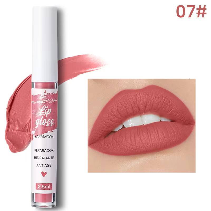 Korean Matte Liquid Lipstick Glaze Moisturizing Waterproof Durable Mud Non-stick Cup Rose Red Lip Gloss Makeup happy