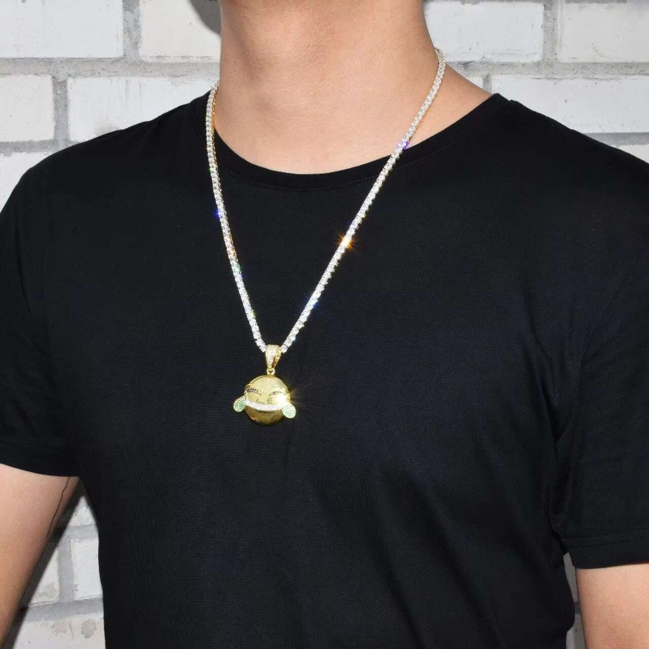 18K Gold Silver Funny Face Micro Pave Moissanite Pendant Necklace Hip Hop Style for Men Women