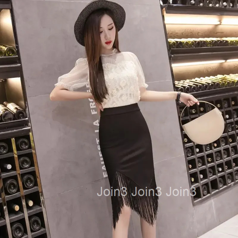 High Waist Woman Skirt Tight Midi Fringe Black Wrap Cheap Vintage Korean Fashion Summer 2025 Casual A Line Y2k Skirts for Women