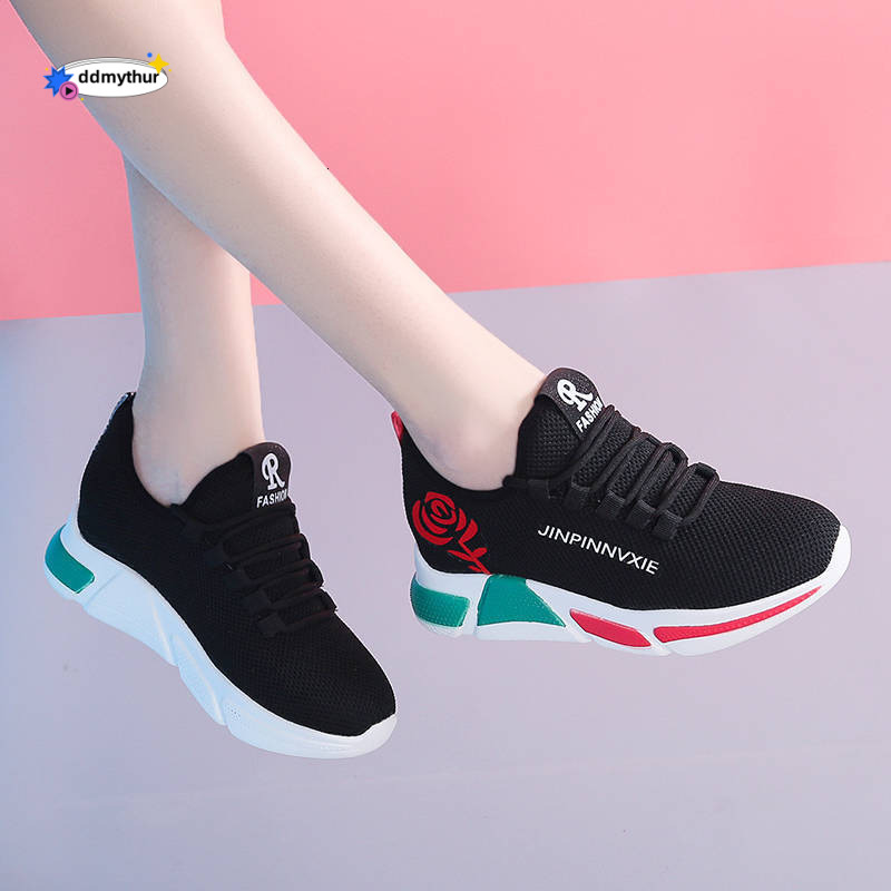 New Flyknit Mesh Breathable Women's Casual Height Increasing Sneakers Running Trendy Shoes Versatile Korean Style Sports ddmythur