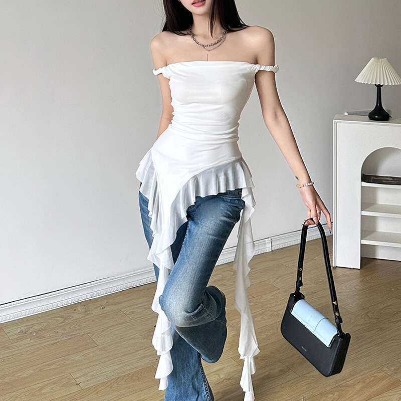 Spring New Women's Solid Color Slim Fit Street Fashion Off-Shoulder Sleeveless Backless Top B5