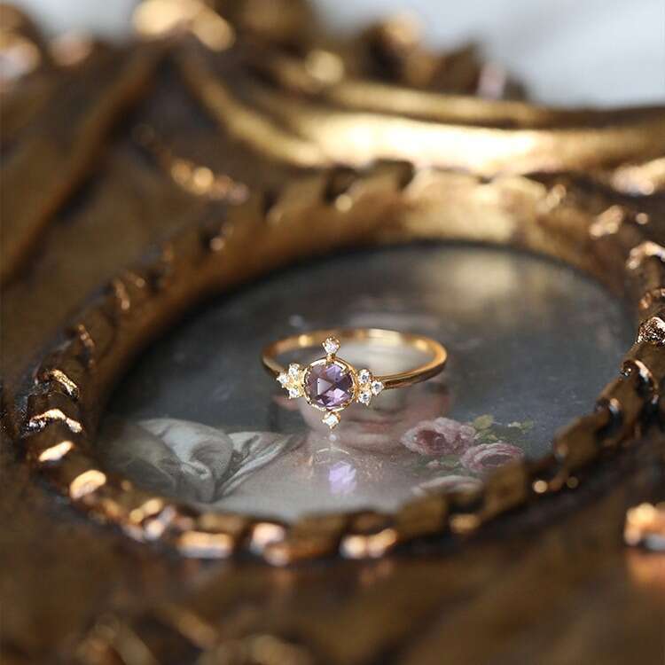 Dreamy Fairy-Like Cute and Lively Natural Amethyst Exquisitely Inlaid with Sparkling Diamonds Light Luxury Ring