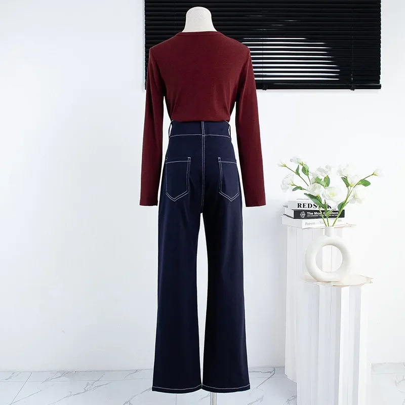 Plus Size Loose Knitted Denim Jeans Women Spring Autumn plus Size Slimming Dad Straight Leg Pants Big Size Fat MM Casual Trou 250609