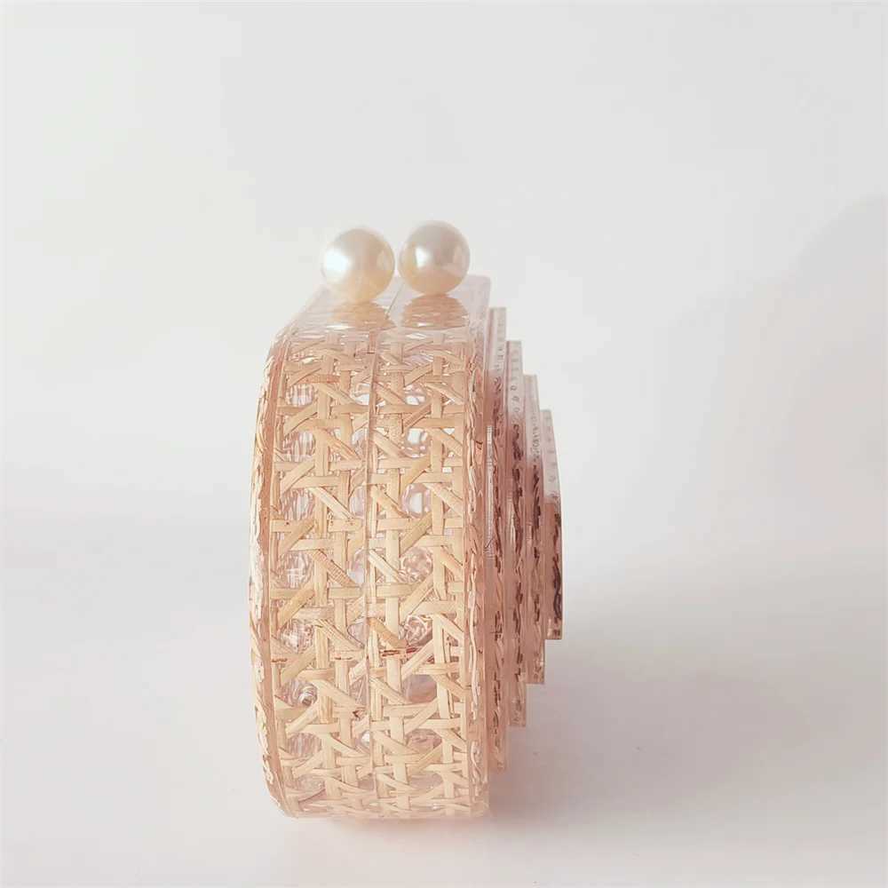 Lady Women Rattan Clutch Acrylic Egg Cane Bag Evening Wedding Party Purse Summer Beach Mini Female Handbag Designer Purse Z250618
