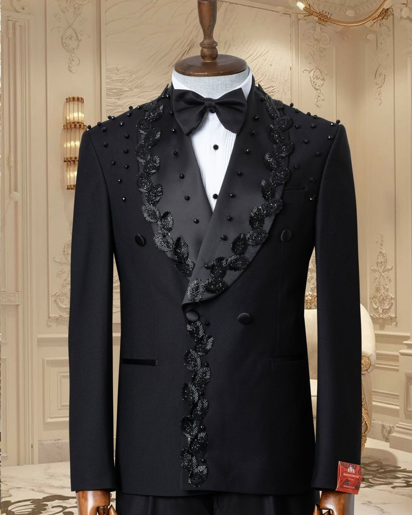 Fashion Men Suits Tailor-Made Shawl Lapel 2 Pieces Set Sequins Jacket Blazer Beading Double Breasted Groom Customized Coat Pants Plus Size