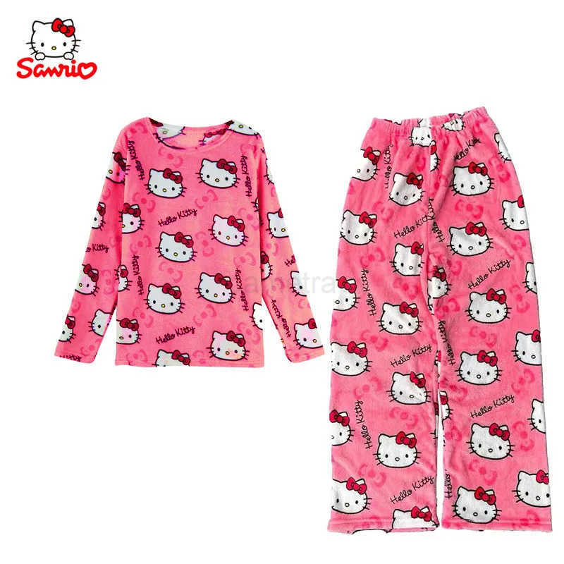 Sanrio Hello Kitty Flannel Pajama Set Cute Kitty Cat Household Clothes Warm Pajama Sets Thickened Casual Winter Pajamas XJ250618XJ250618