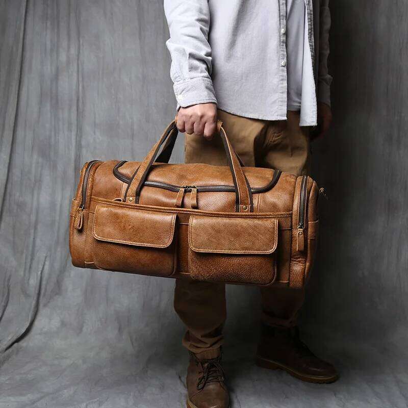 Retro Men's Hand Lage Leather Travel Top Layer Cowhide Large Capacity One Shoulder Messenger Bag Casual Laptop NZPJ