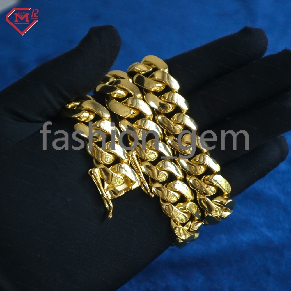 14K Gold Plated Cuban Chains Plain Necklace 10MM Custom Rapper Men Hip Hop Cuban Link Chain