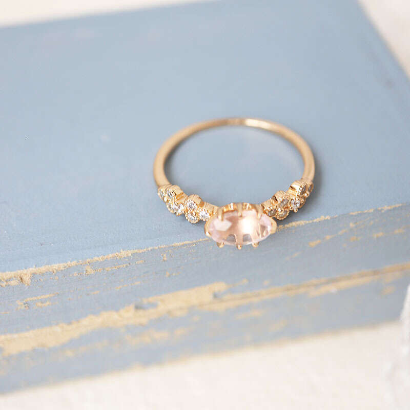 Peach Sakura Flavor ~ Niche Personality High Imitation Natural Pink Crystal Four-Leaf Flower Zircon Light Luxury Ring