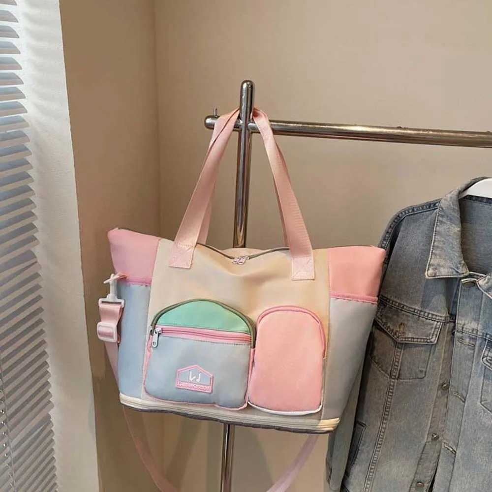 Oxford Cloth Expandable Travel Bag Contrast Color Foldable Large Capacity Fitness Bag Polyester Yoga Pouch W250618