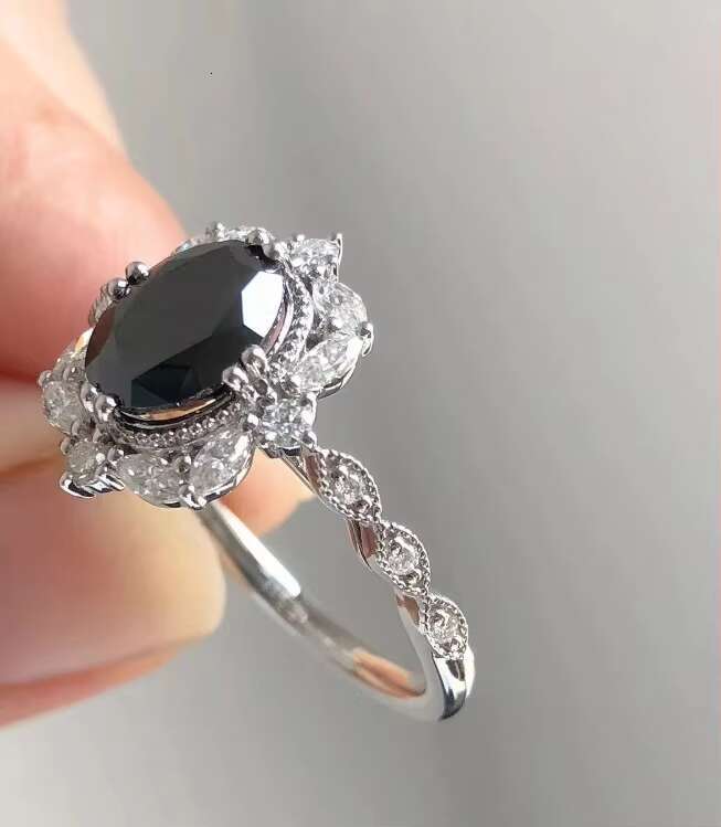 Elegant 2 Ct Moissanite Engagement Ring Black Oval Cut Design